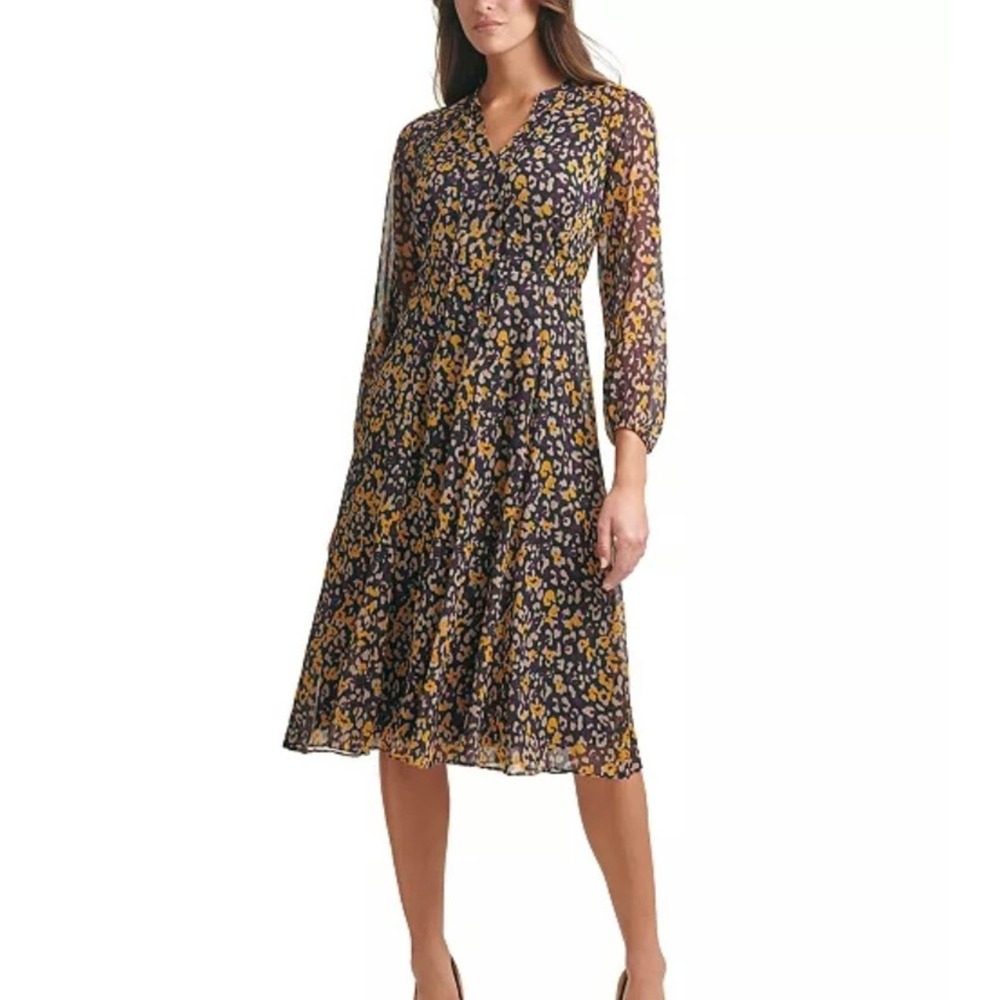 Flowy blouson sleeve midi Chiffon dress